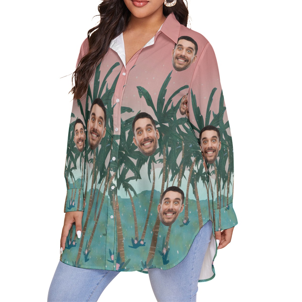 Funny Custom Face Oversized Hawaiian Shirt For Women