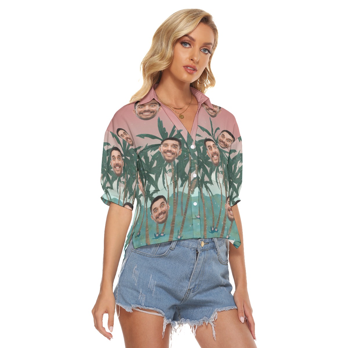 Custom Hawaiian Crop Top Shirt With Multiple Faces For Women