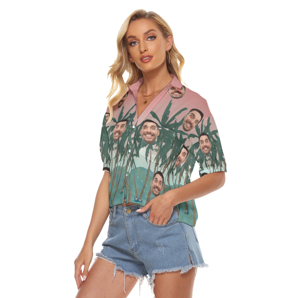 Custom Hawaiian Crop Top Shirt With Multiple Faces For Women