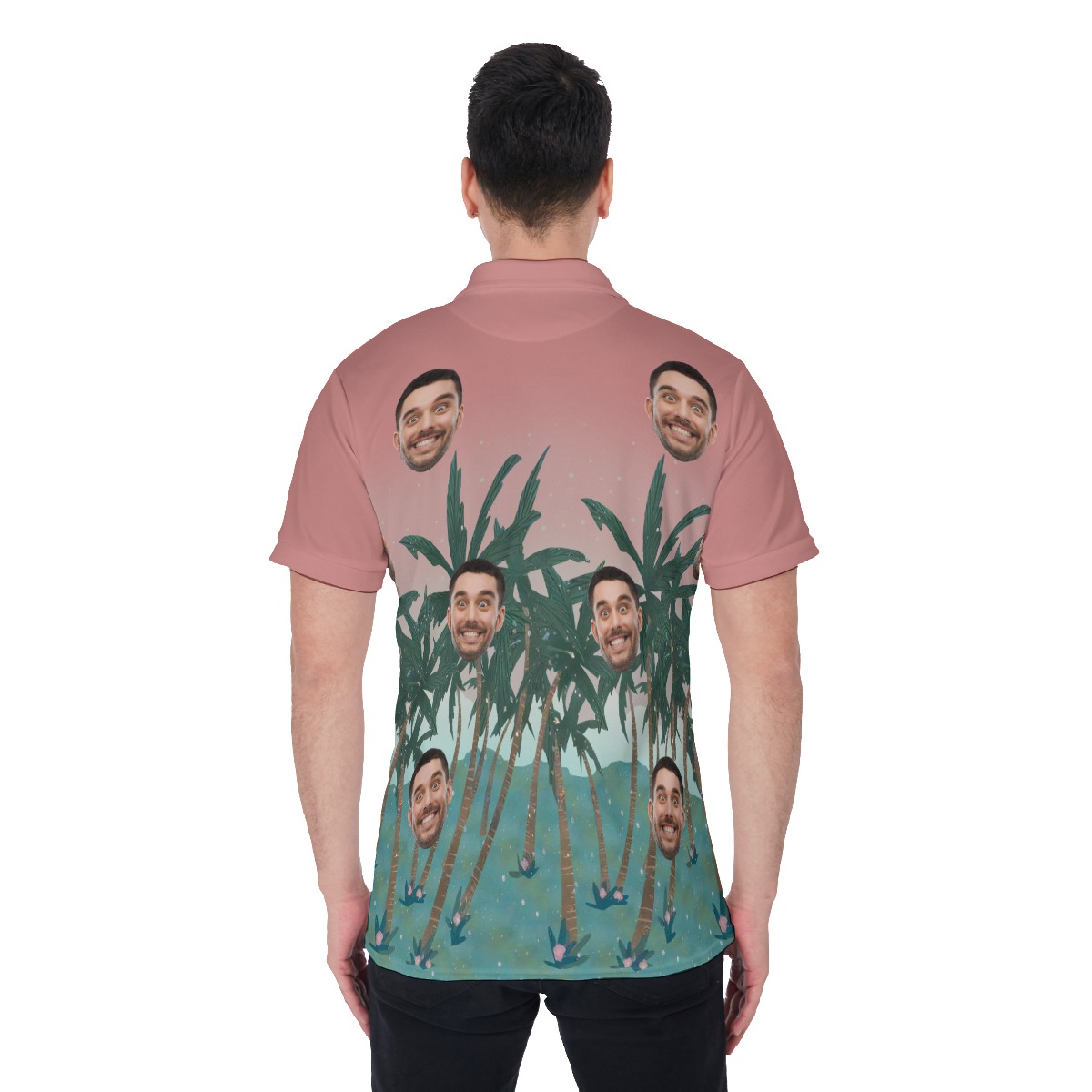 Pink Men's Hawaiian Polo Shirt With Custom Face
