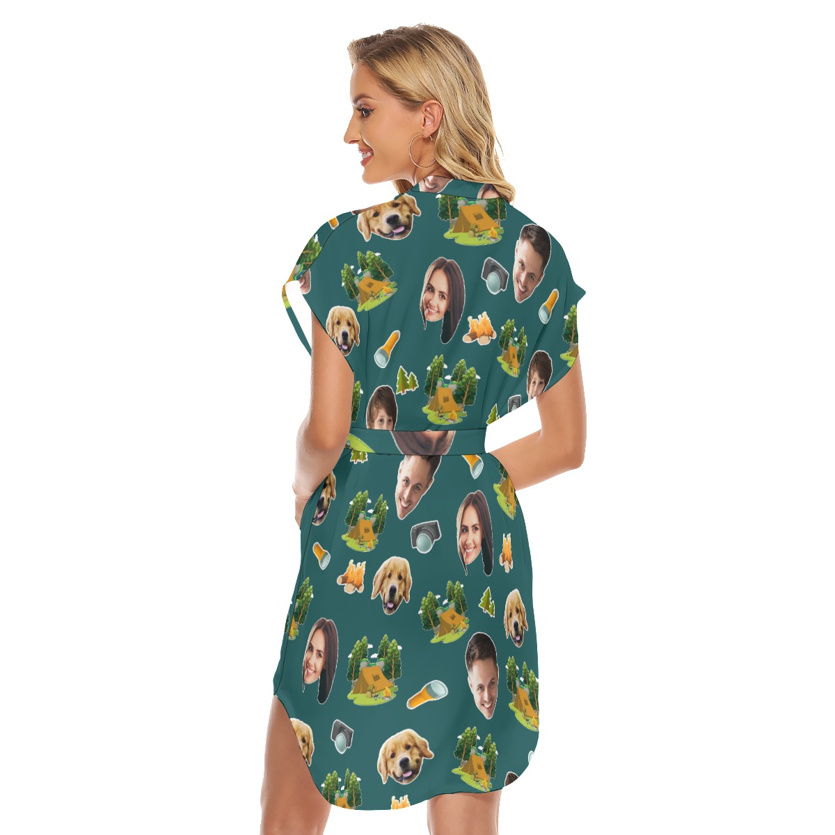 Family Camping Custom Face Hawaiian Dress With Belt