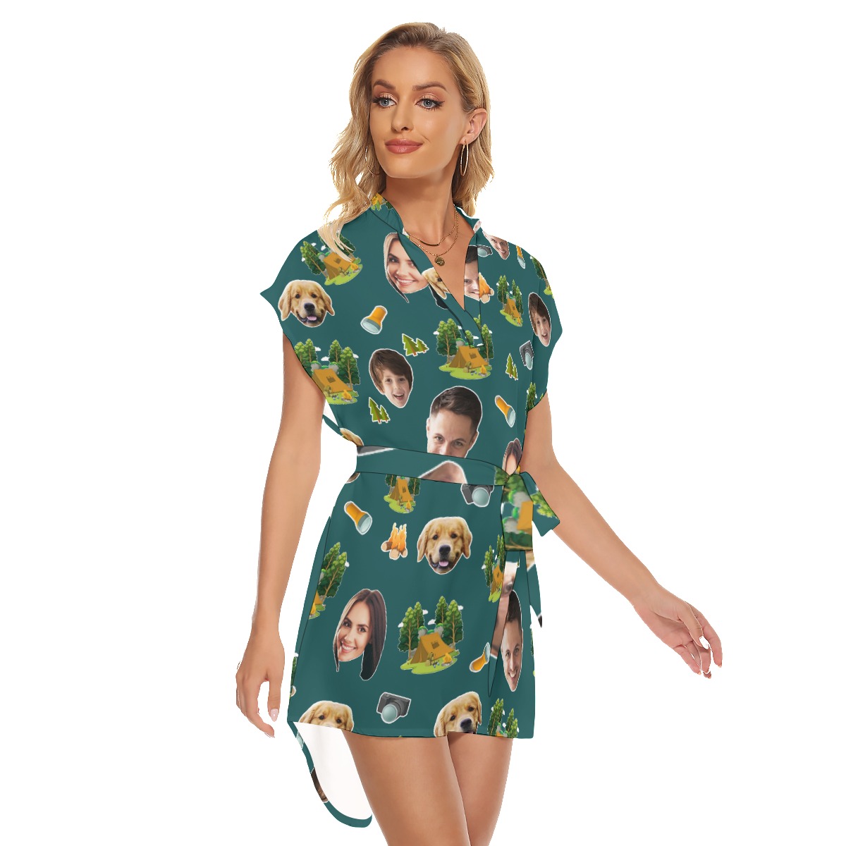 Family Camping Custom Face Hawaiian Dress With Belt