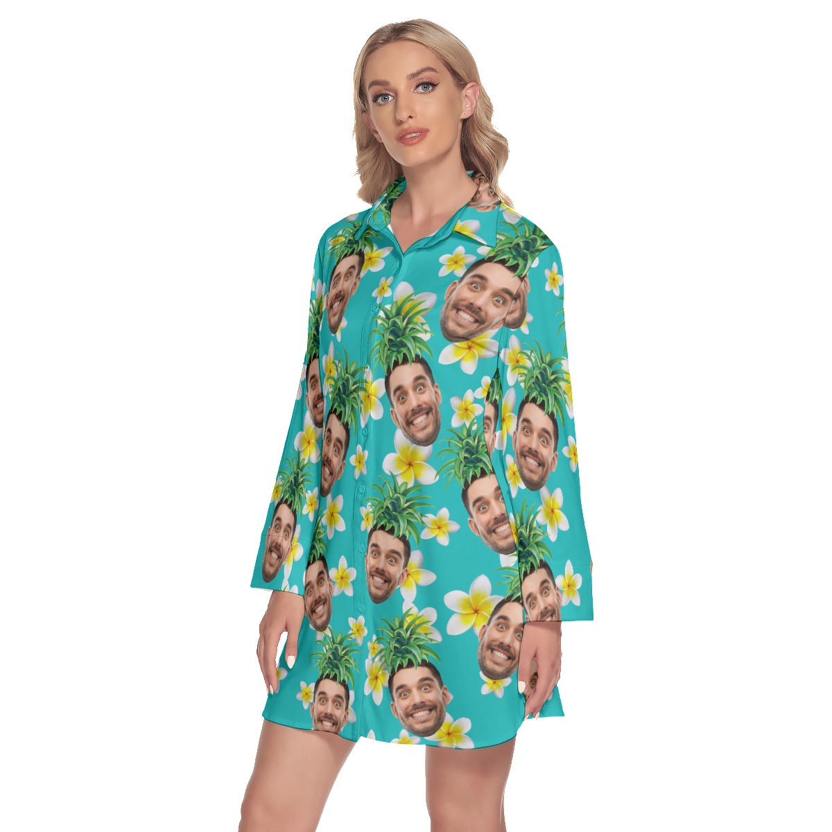 Funny Custom Face With Pineapple Hawaiian Shirt Dress For Women