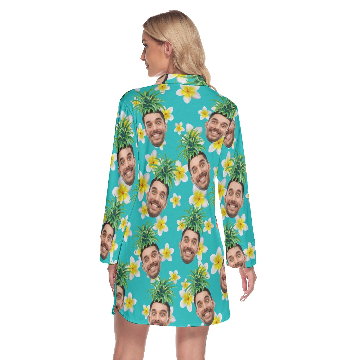 Funny Custom Face With Pineapple Hawaiian Shirt Dress For Women
