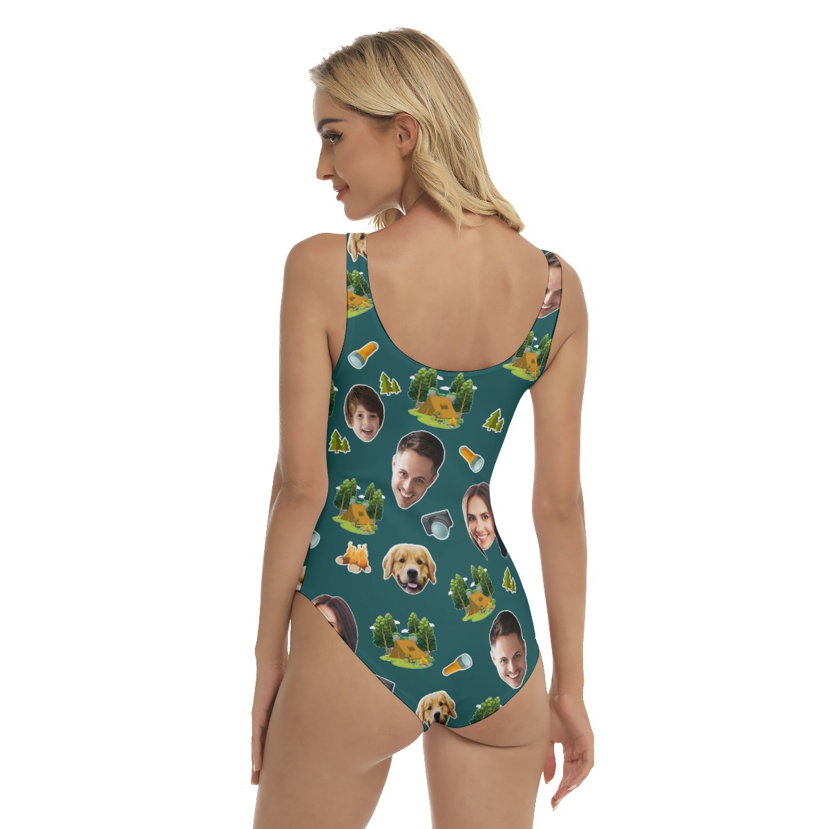 Family Camping Custom Face Hawaiian Swimsuit For Women