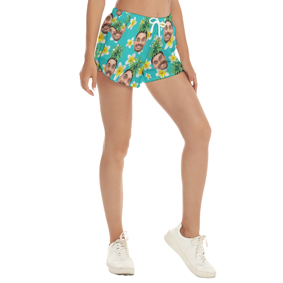 Funny Custom Face With Pineapple Hawaiian Beach Shorts For Women