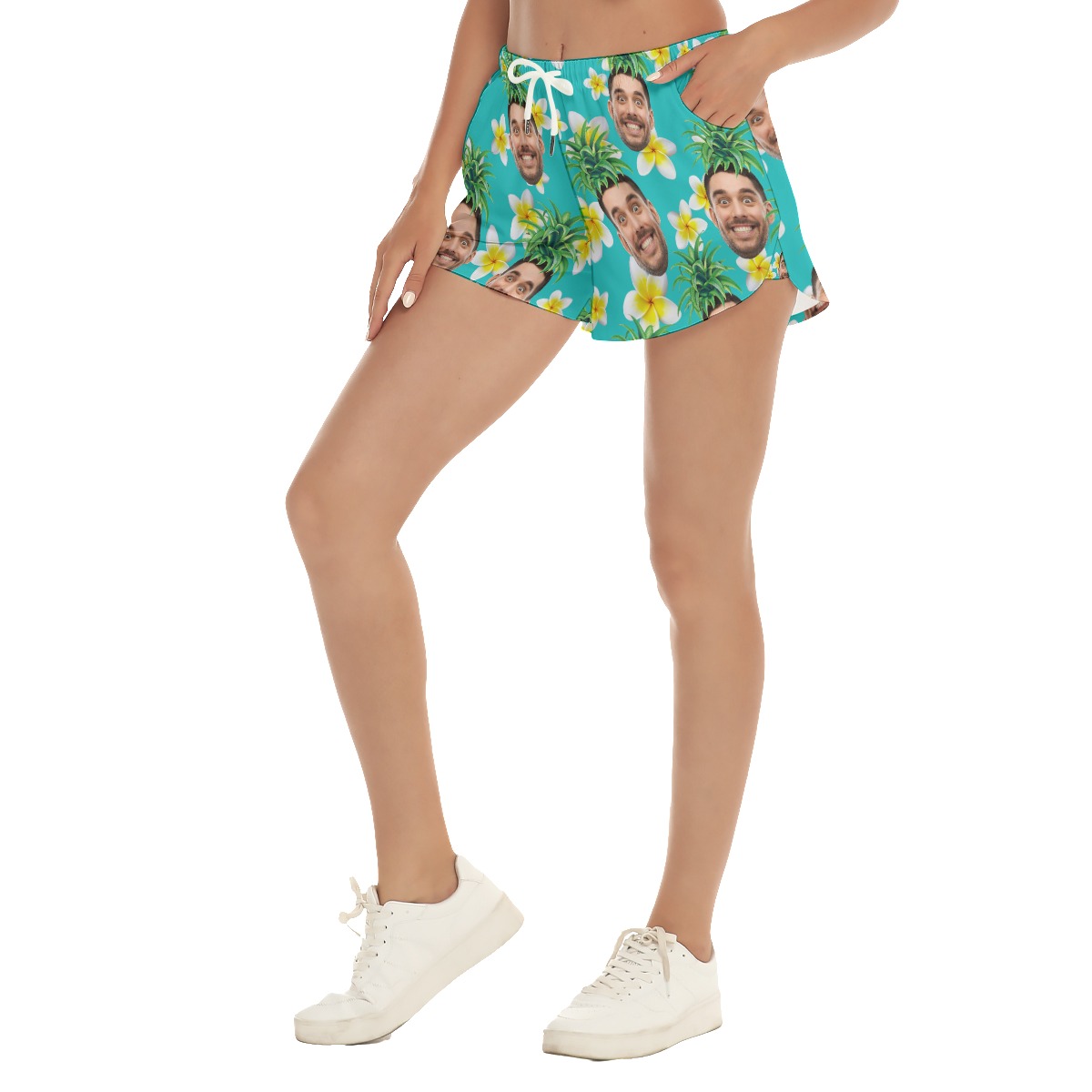 Funny Custom Face With Pineapple Hawaiian Beach Shorts For Women