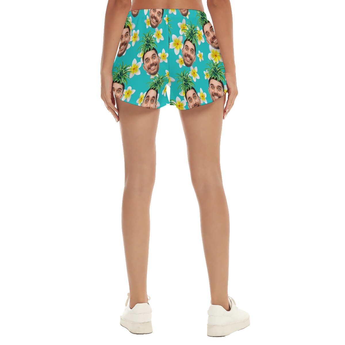 Funny Custom Face With Pineapple Hawaiian Beach Shorts For Women