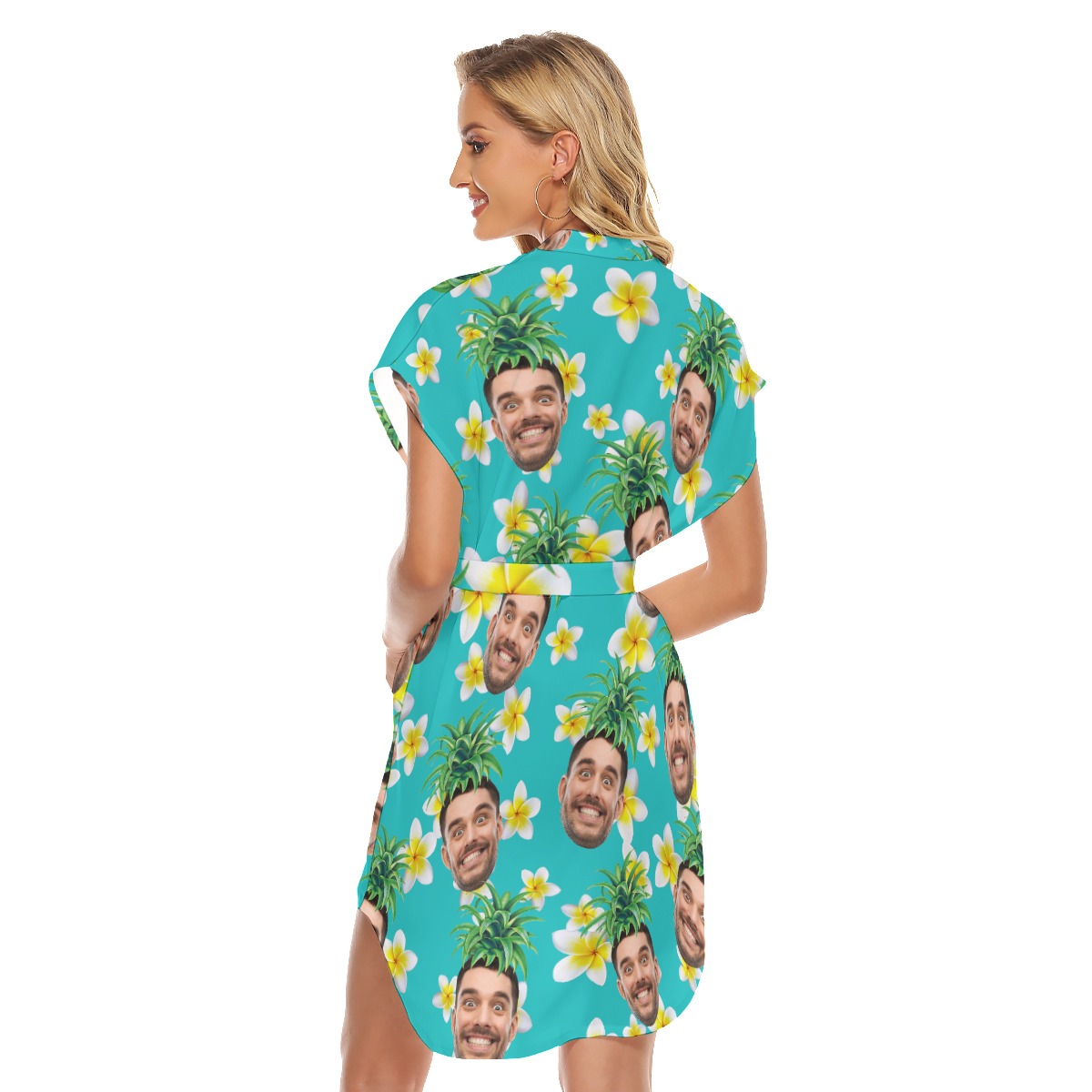 Funny Custom Face Pineapple Hawaiian Dress With Belt For Summer