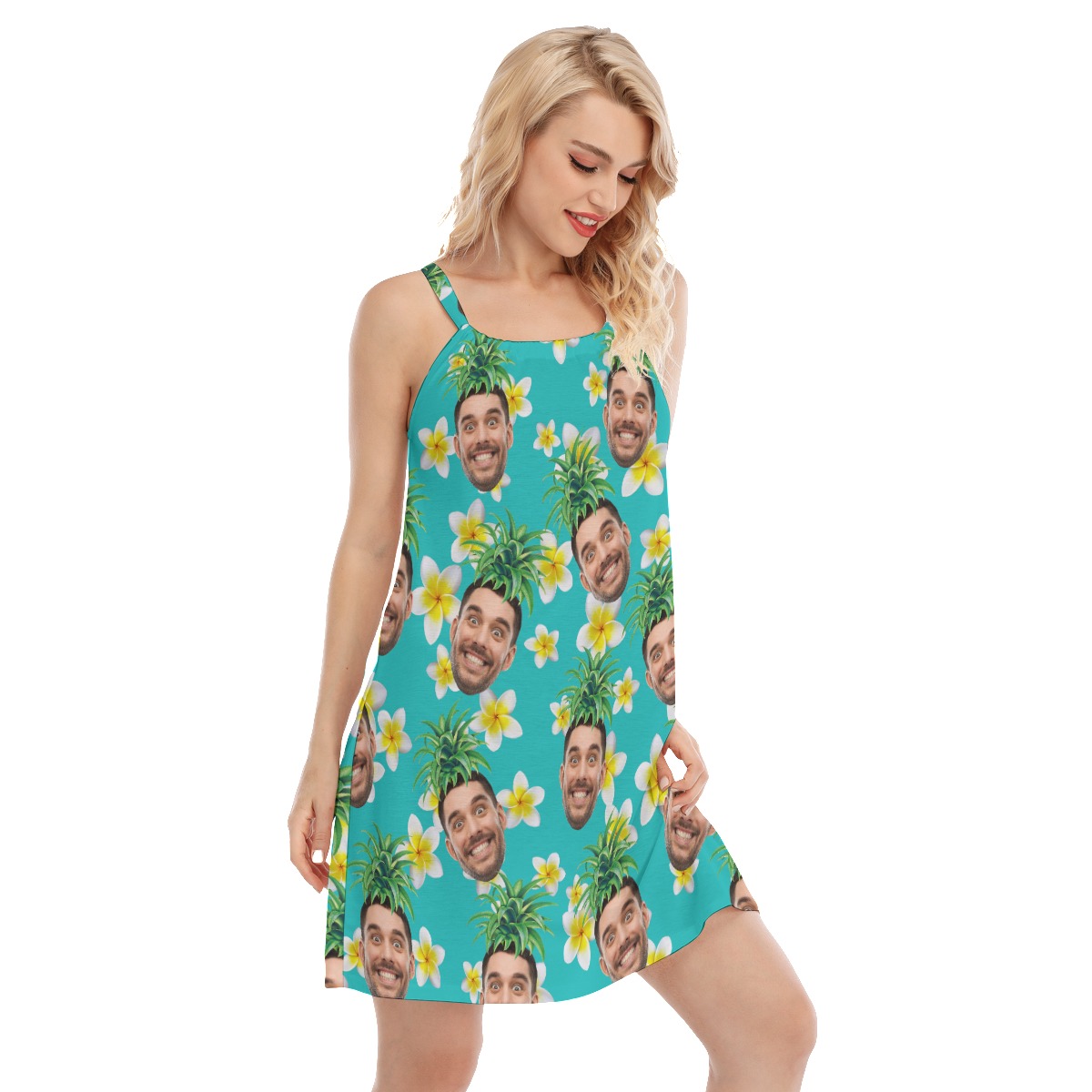 Custom Face With Pineapple Hawaiian Cami Dress For Women