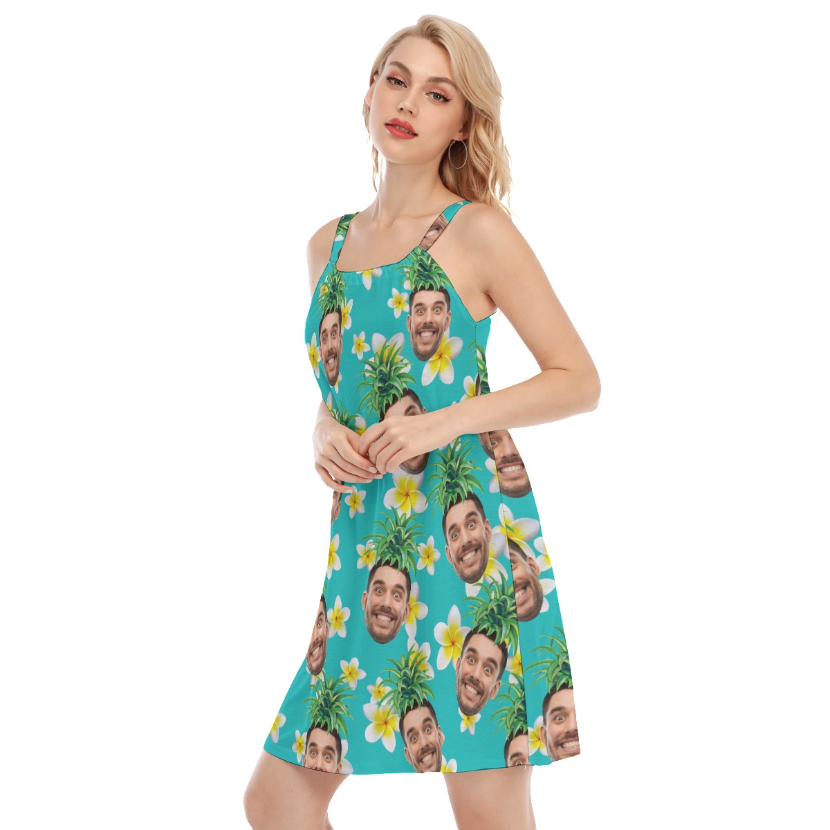 Custom Face With Pineapple Hawaiian Cami Dress For Women