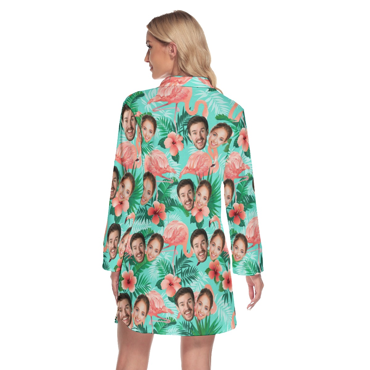 Flamingo Floral Custom 2 Faces Long Sleeve Dress