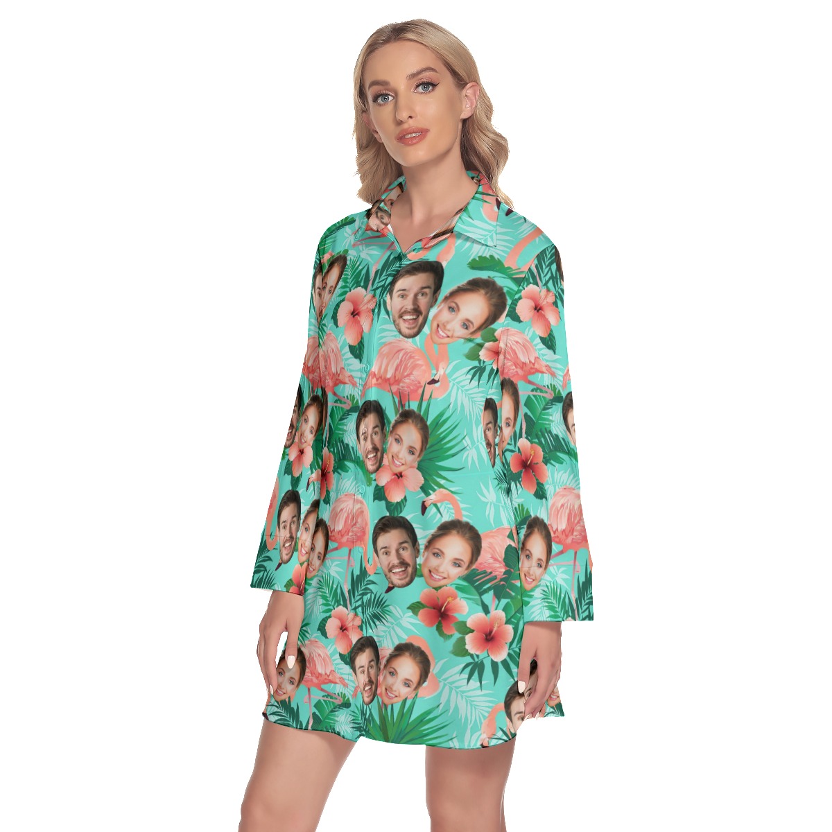 Flamingo Floral Custom 2 Faces Long Sleeve Dress