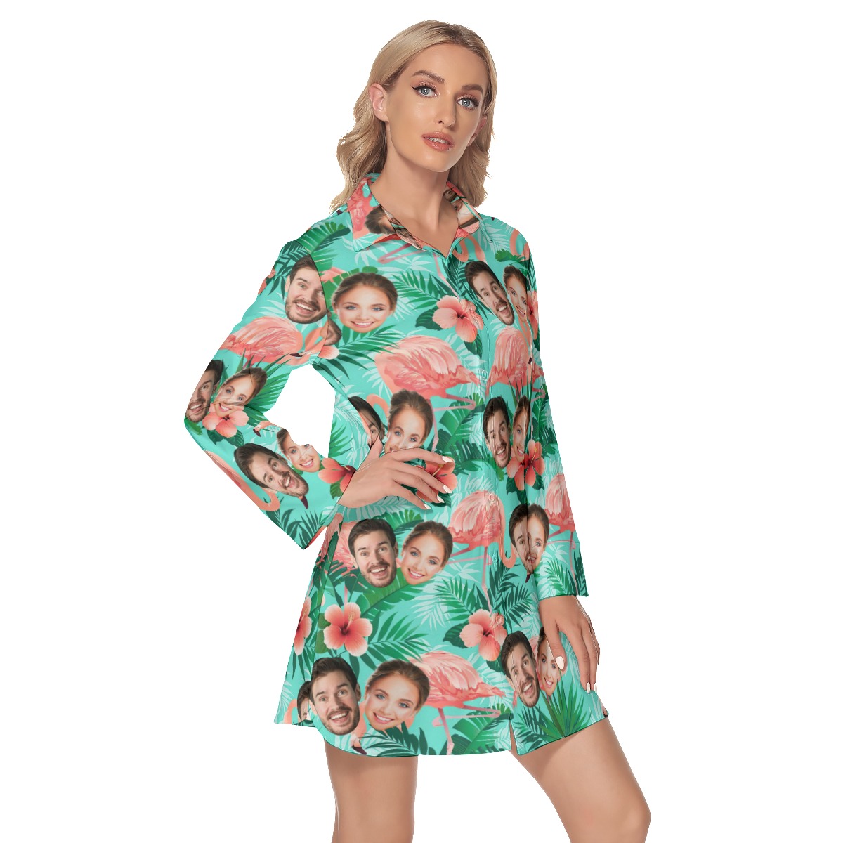 Flamingo Floral Custom 2 Faces Long Sleeve Dress