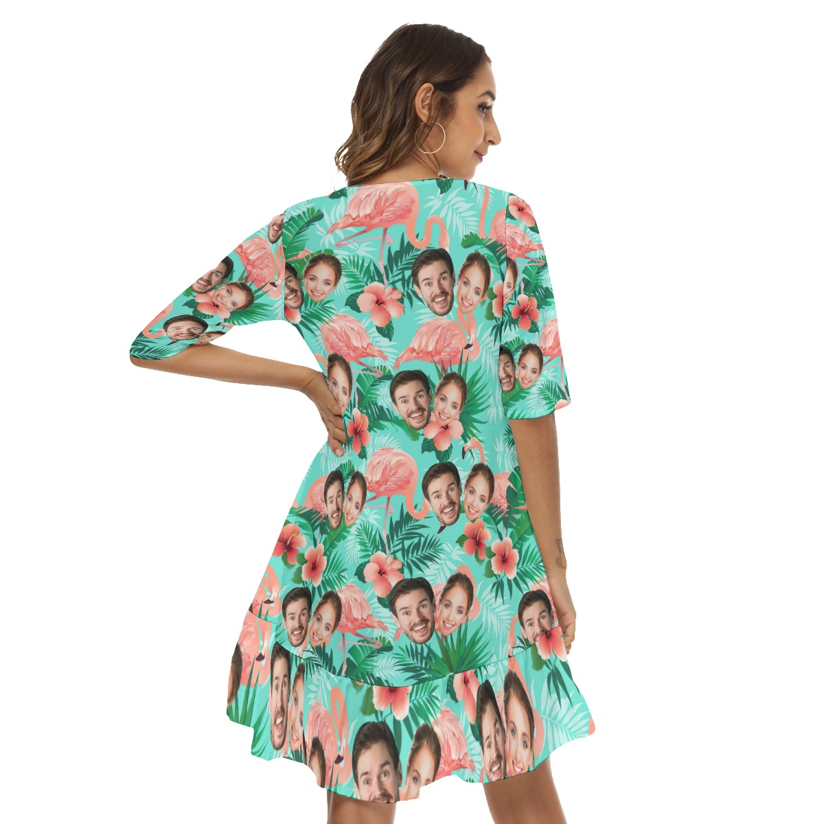 Flamingo Floral Custom 2 Faces Dress With Ruffle Hem