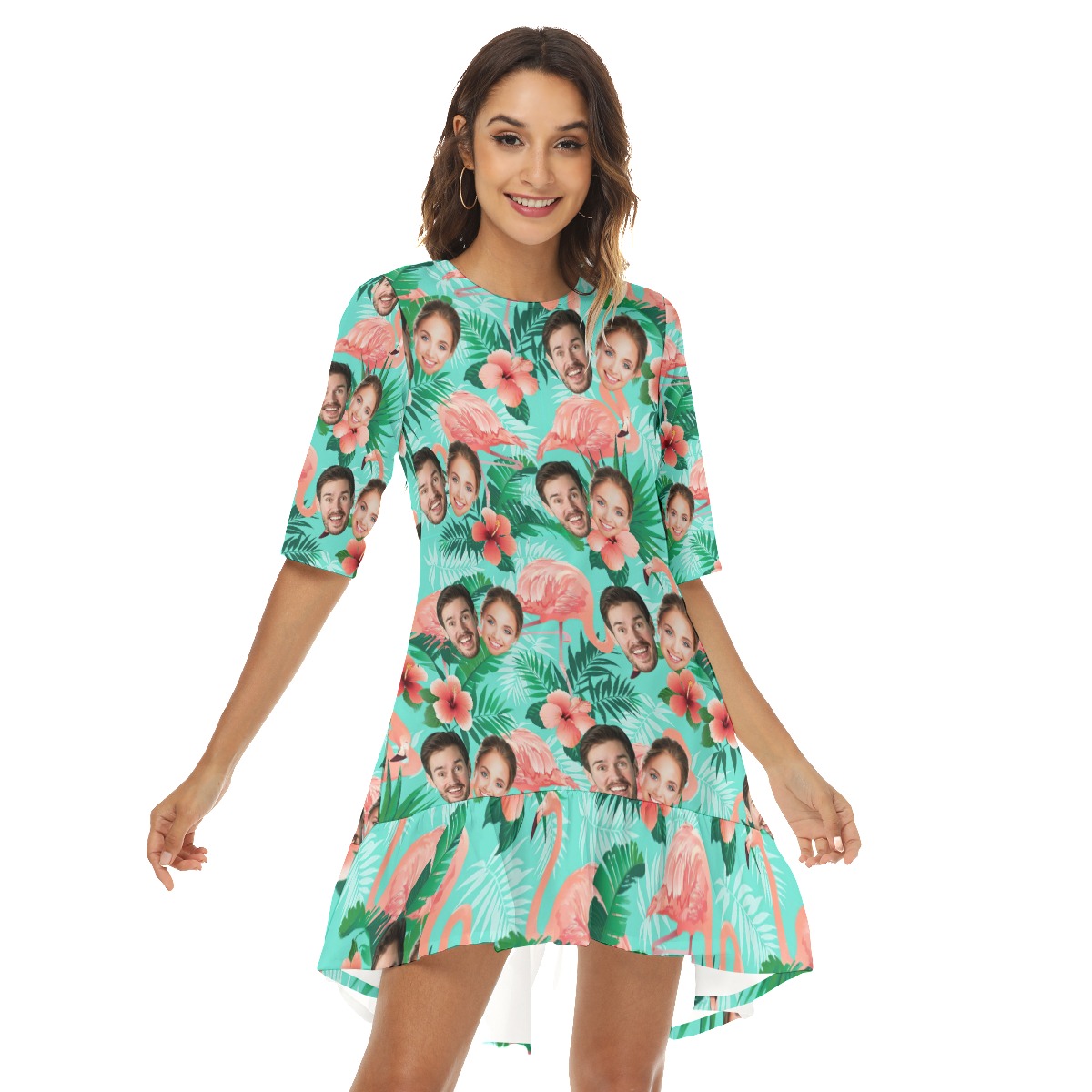 Flamingo Floral Custom 2 Faces Dress With Ruffle Hem