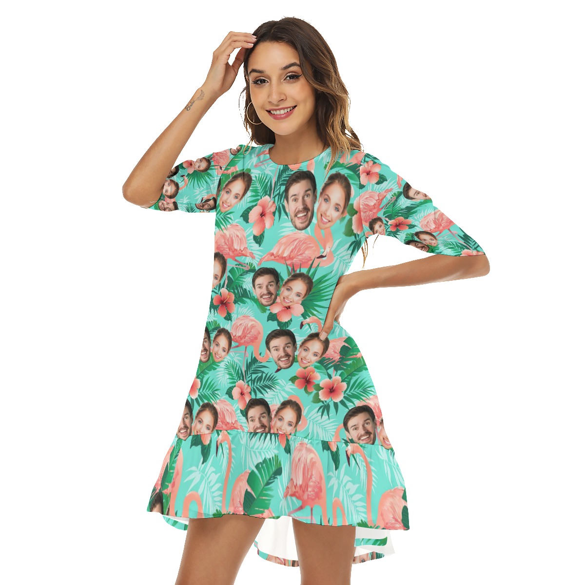 Flamingo Floral Custom 2 Faces Dress With Ruffle Hem