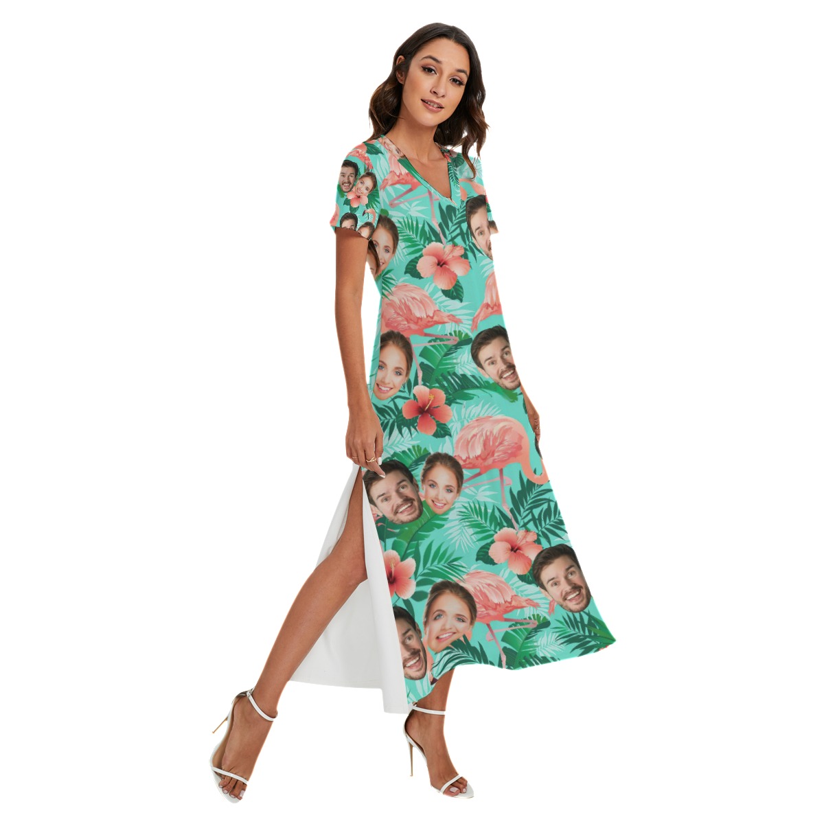 Flamingo Floral Custom 2 Faces Dress With Side Slit