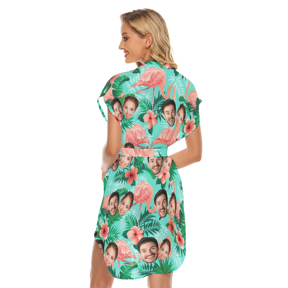 Flamingo Floral Custom Hawaiian Belt Dress With 2 Faces