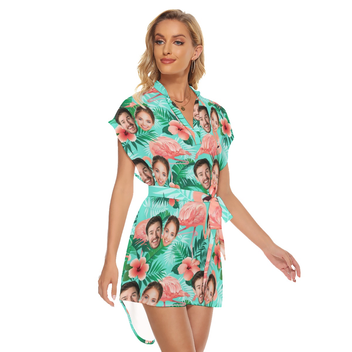 Flamingo Floral Custom Hawaiian Belt Dress With 2 Faces