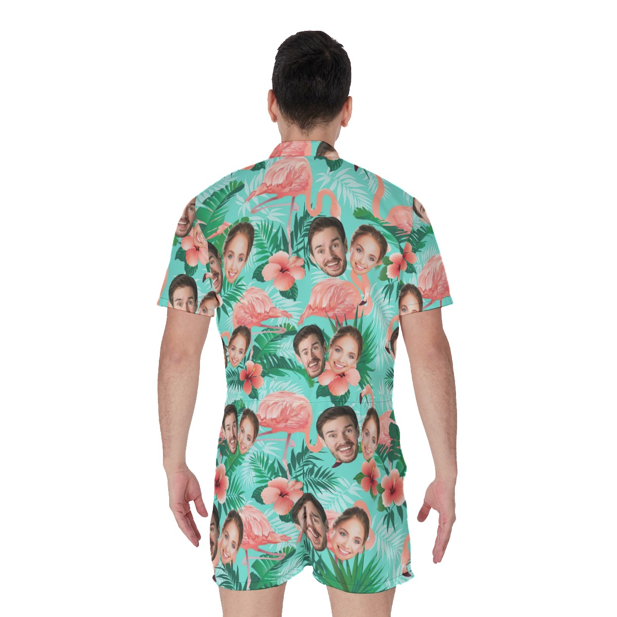 Flamingo Hibiscus Custom Hawaiian Men Romper With 2 Faces