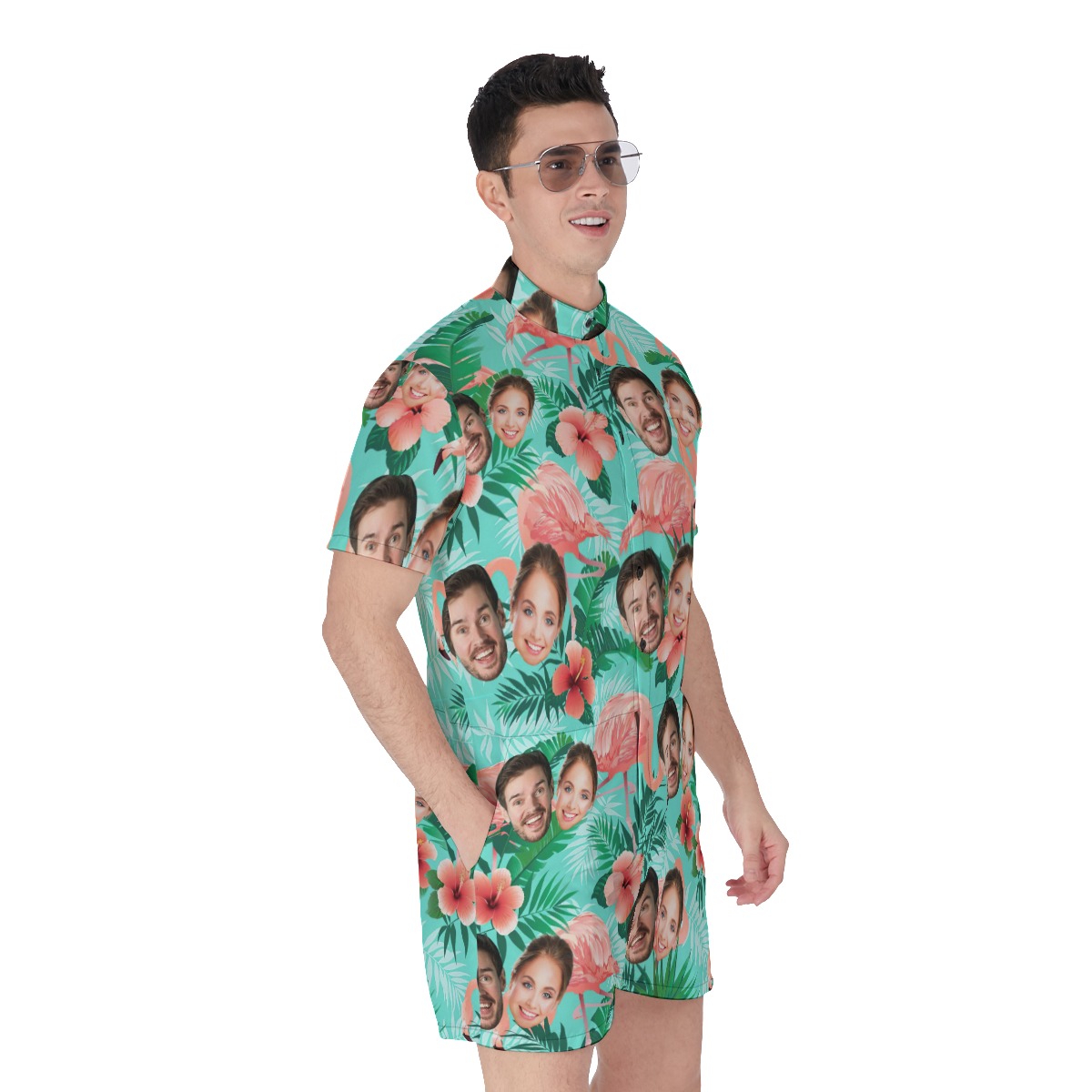 Flamingo Hibiscus Custom Hawaiian Men Romper With 2 Faces