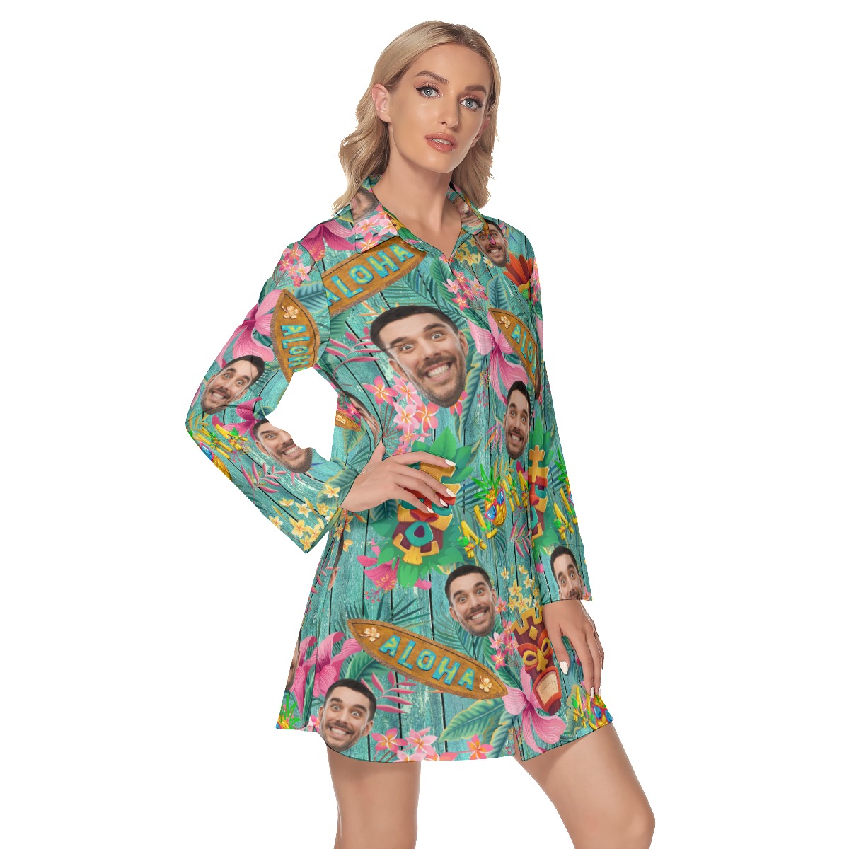 Funny Custom Face Tiki Vintage Hawaiian Shirt Dress For Women
