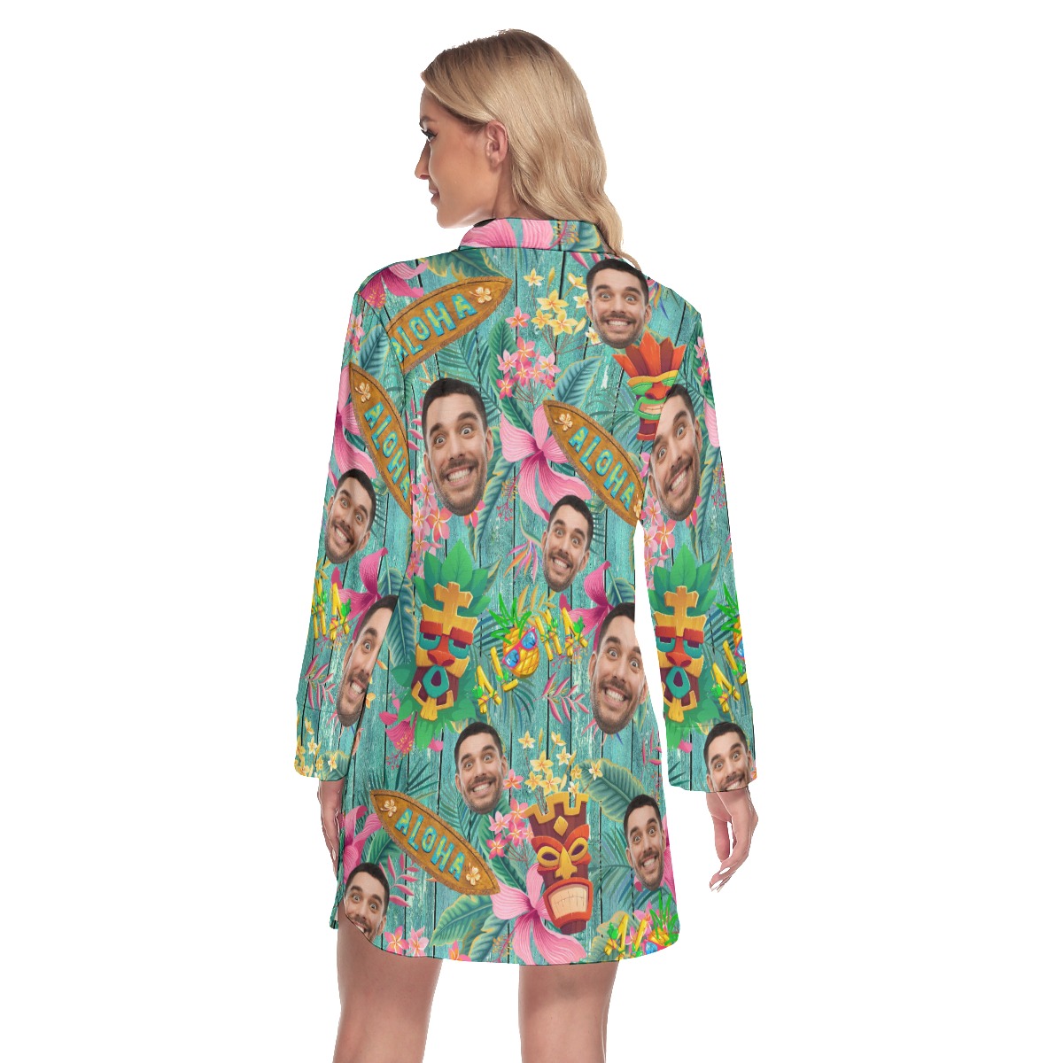 Funny Custom Face Tiki Vintage Hawaiian Shirt Dress For Women