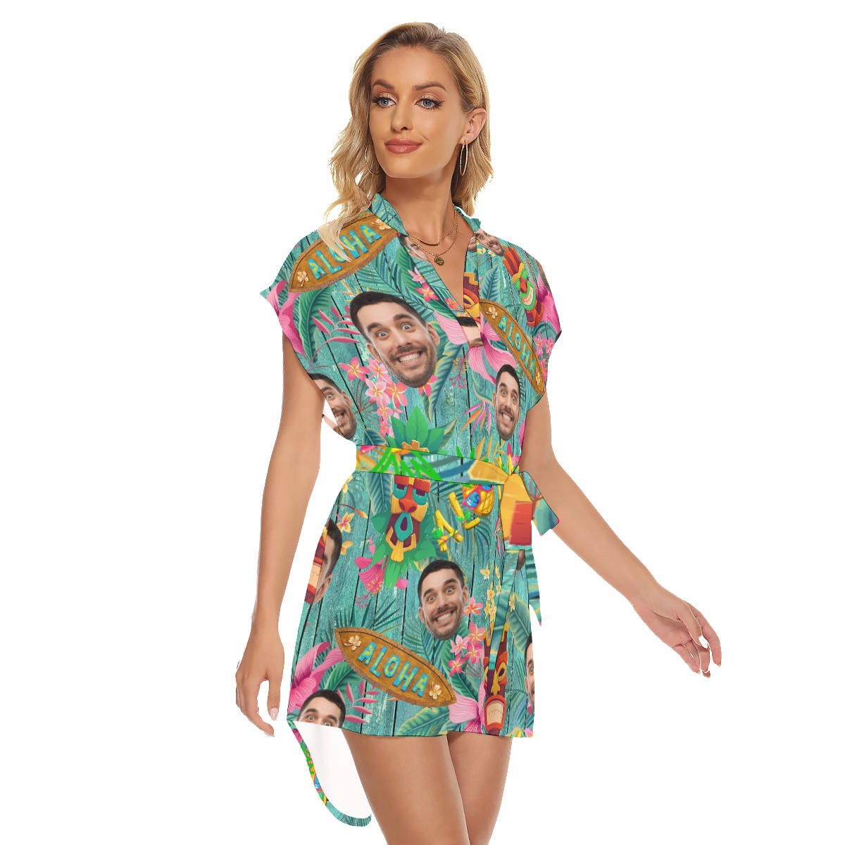 Vintage Tiki Hawaiian Dress With Custom Face For Women