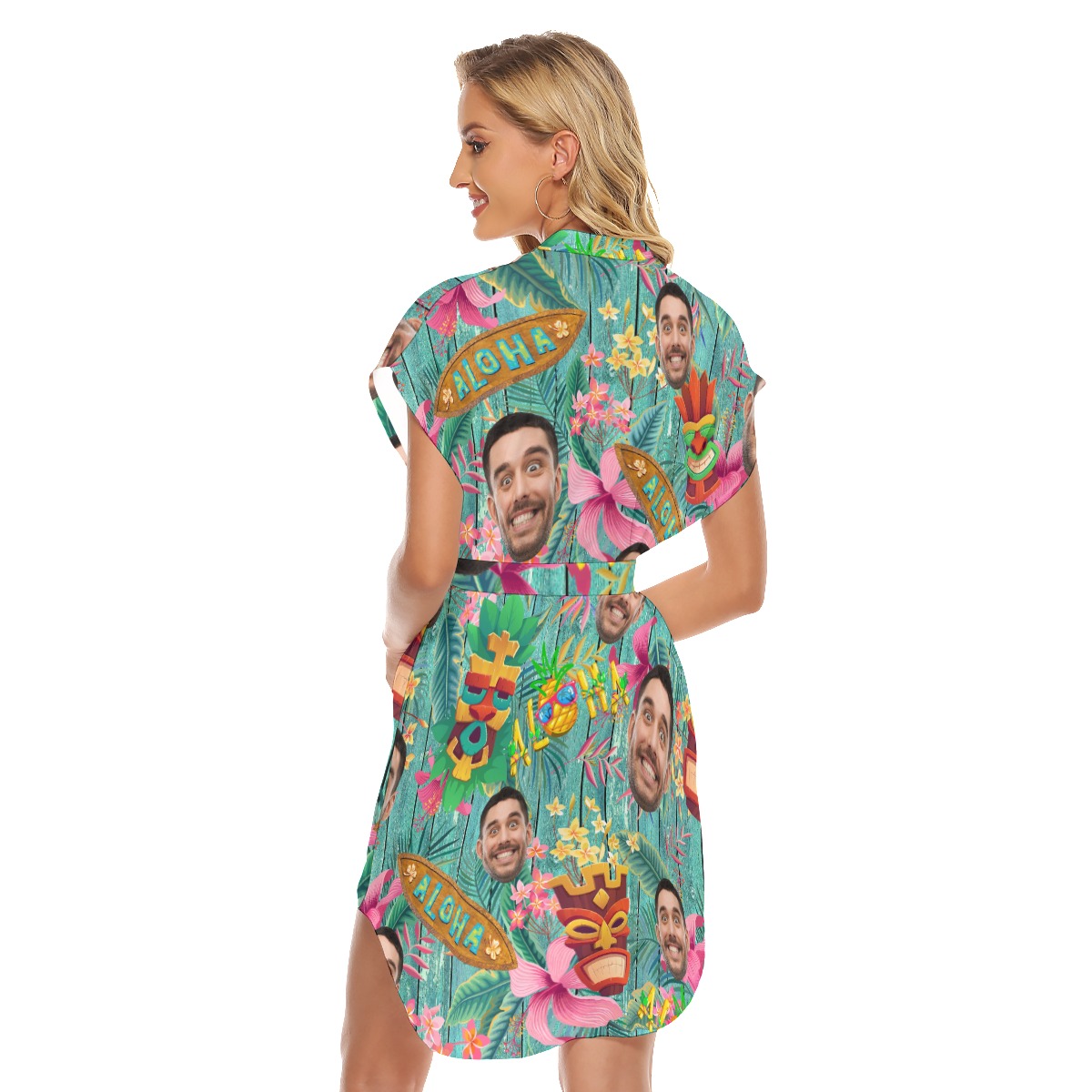 Vintage Tiki Hawaiian Dress With Custom Face For Women