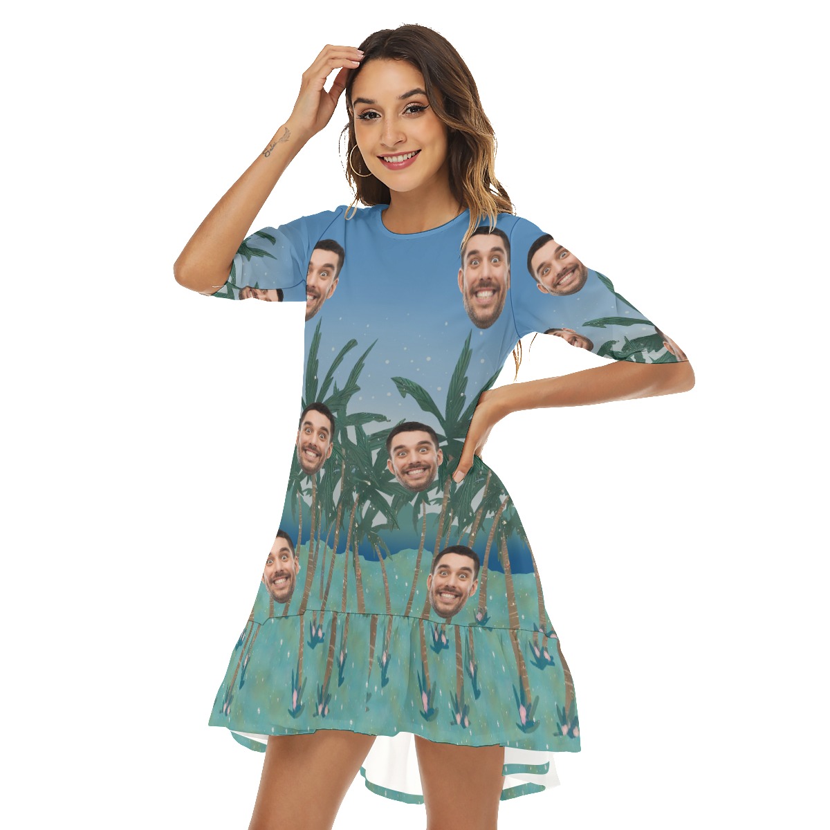 Custom Face Hawaiian Dress For Girls