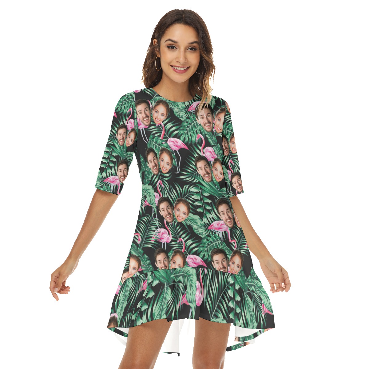 Flamingo Tropical Custom Hawaiian Dress With Multiple Faces