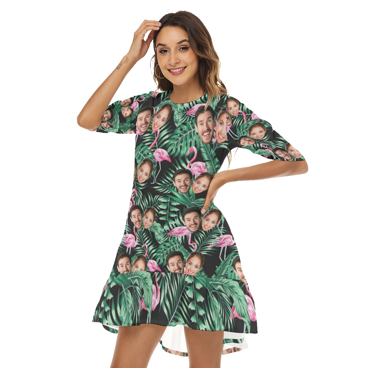 Flamingo Tropical Custom Hawaiian Dress With Multiple Faces
