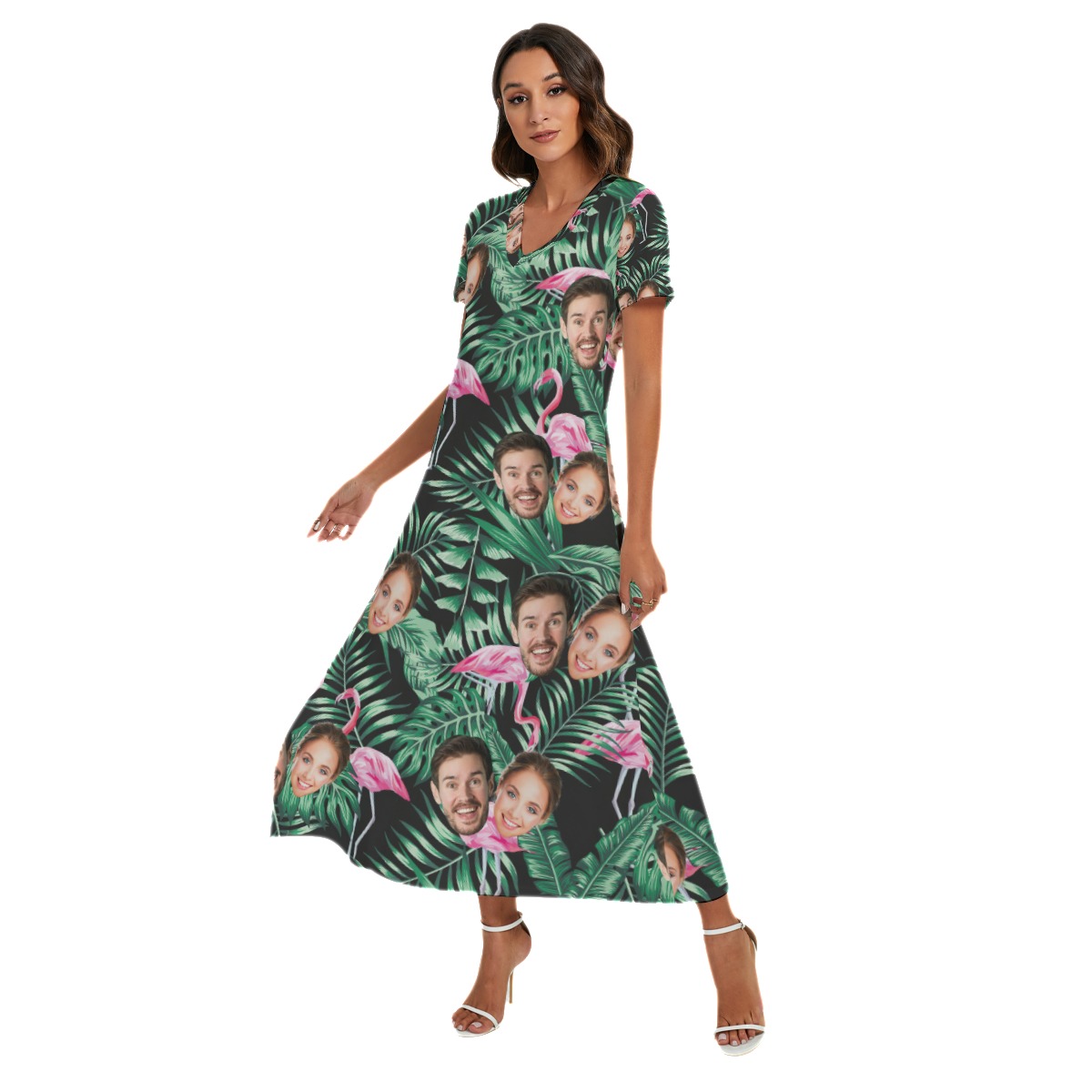Flamingo Tropical Hawaiian Beach Dress With Multi Face