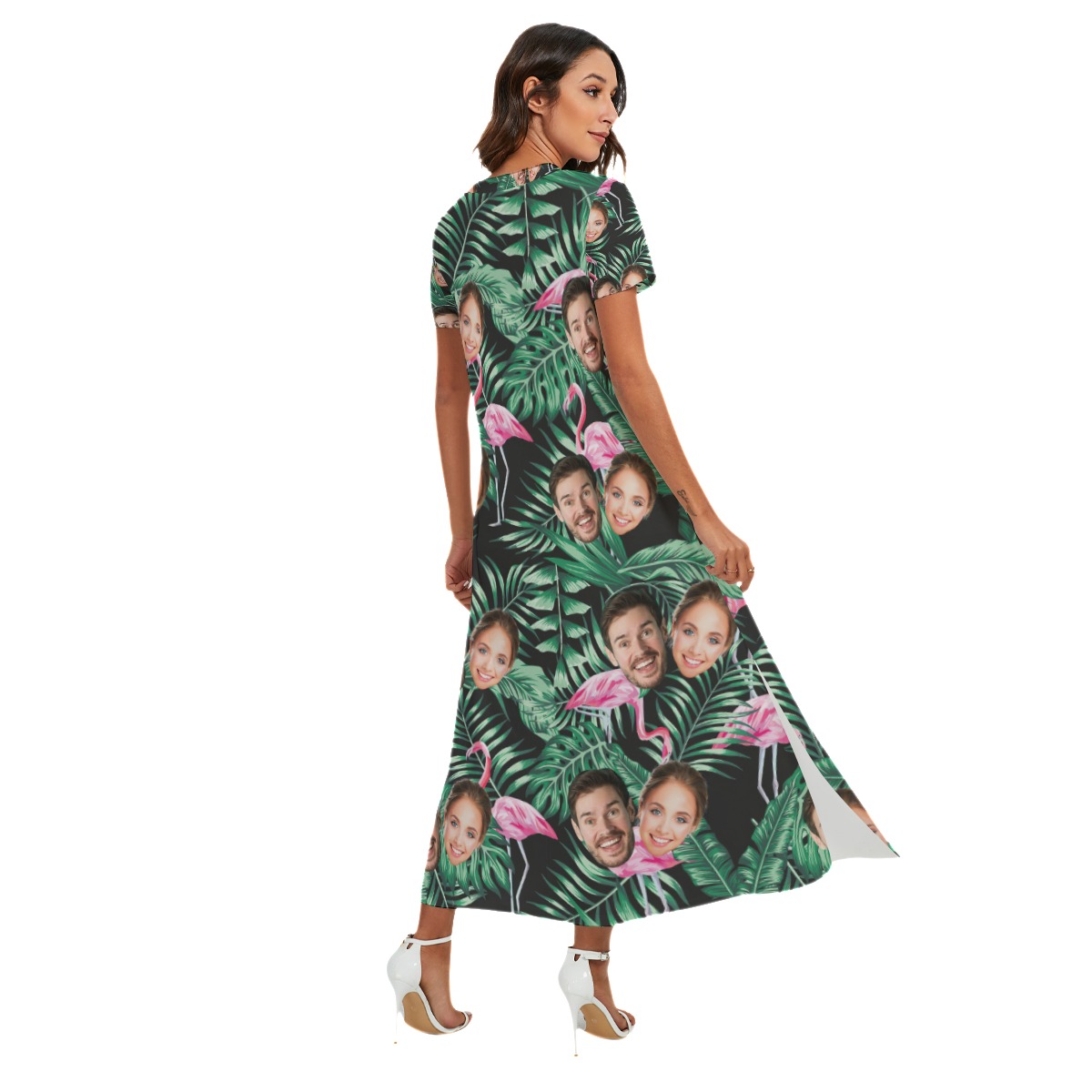 Flamingo Tropical Hawaiian Beach Dress With Multi Face