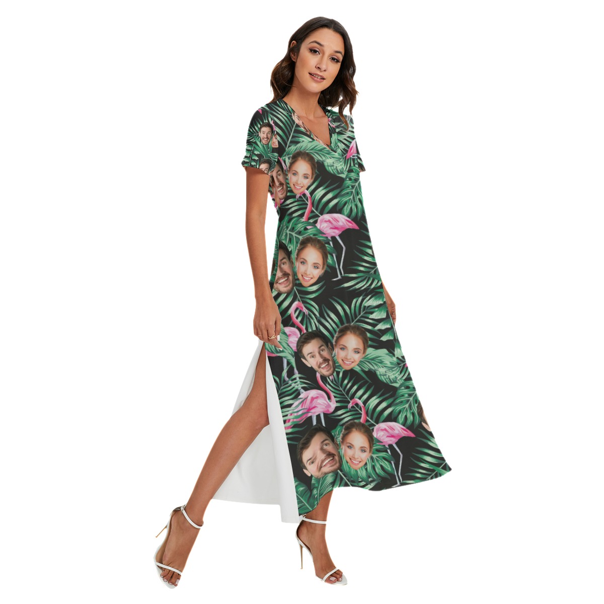 Flamingo Tropical Hawaiian Beach Dress With Multi Face