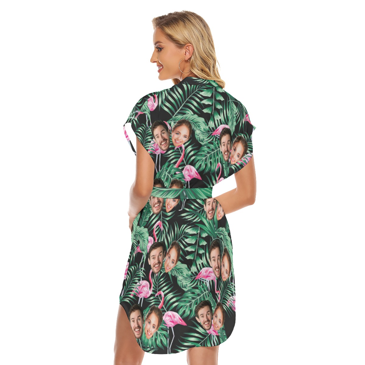 Flamingo Tropical Custom 2 Faces Women's Hawaiian Dress With Belt