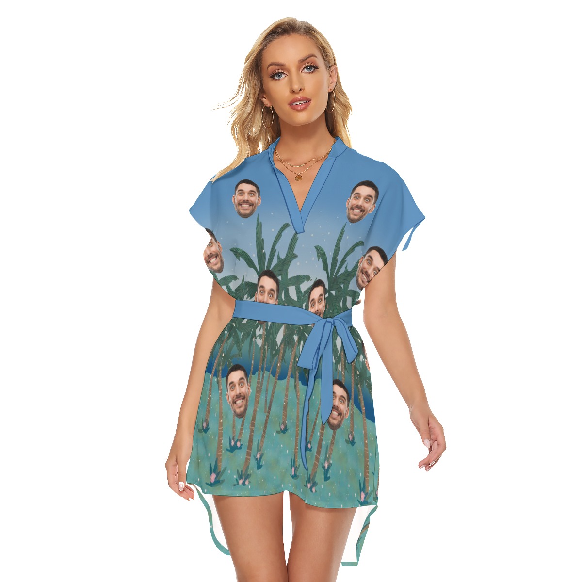 Funny Custom Face Women's Hawaiian Beach Dress - variant image 1