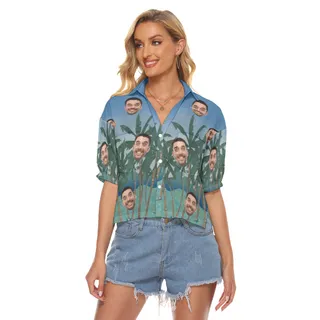 Funny Custom Face Women's Hawaiian Crop Top