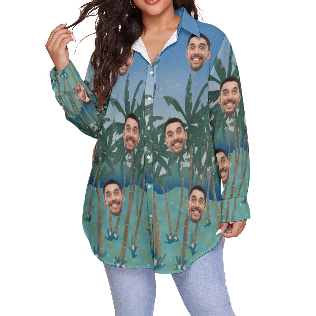 Custom Face Plus Size Hawaiian Shirt For Women - variant image 1