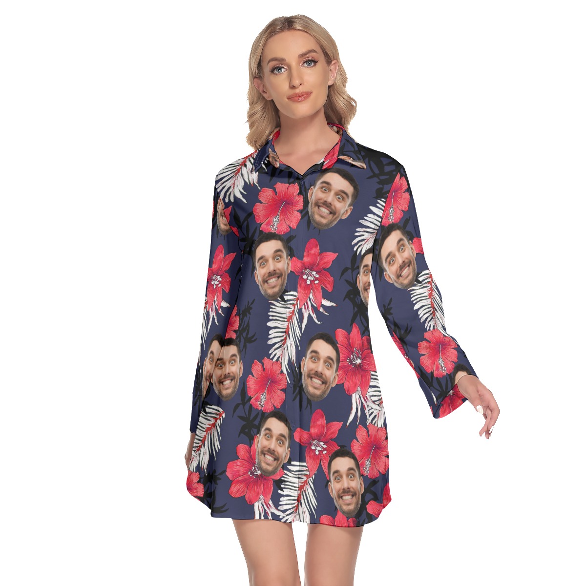 Funny Custom Face Floral Hawaiian Shirt Dress For Women - variant image 1
