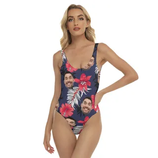Funny Custom Face Floral Hawaiian One Piece Swimsuit For Women