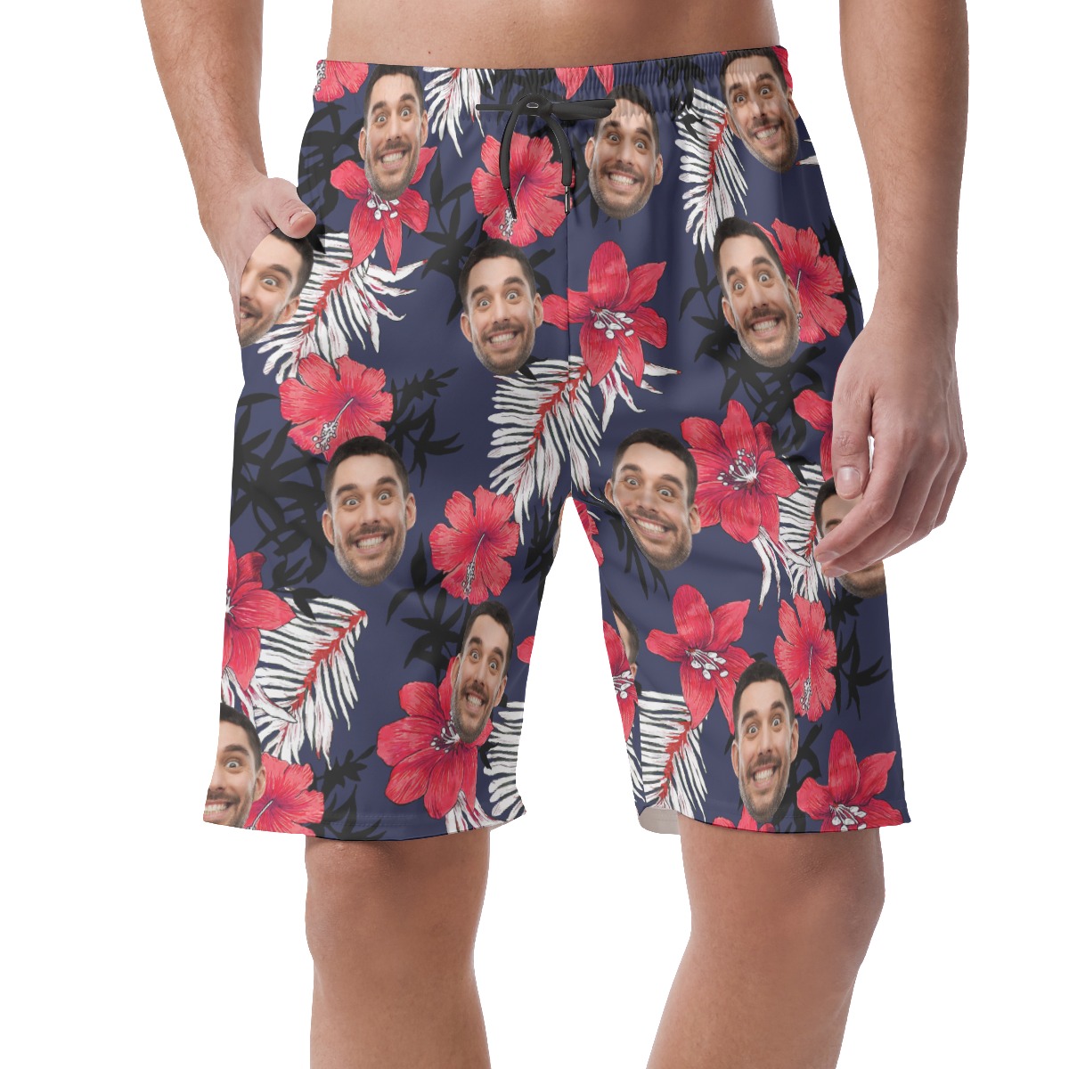 Funny Custom Face Hibicus Hawaiian Summer Beach Shorts For Men - variant image 1