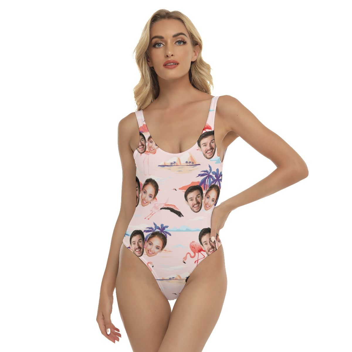 Pink Flamingo Hawaiian Print Bathing Suits With Custom 2 Faces - variant image 1