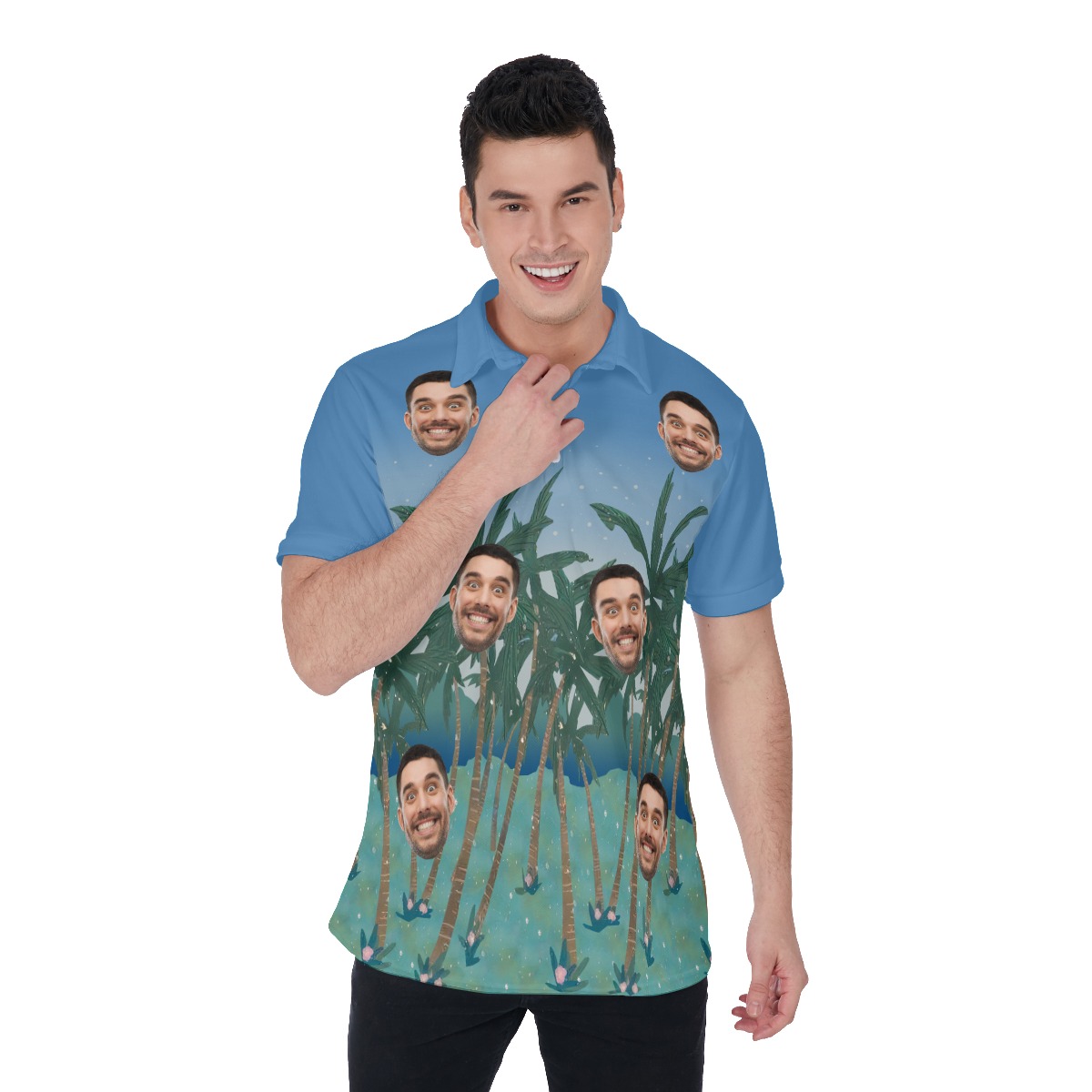 Custom Face Hawaiian Polo Shirt For Men - variant image 1