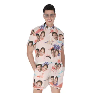 Custom 2 Faces Couple Men Hawaiian Romper