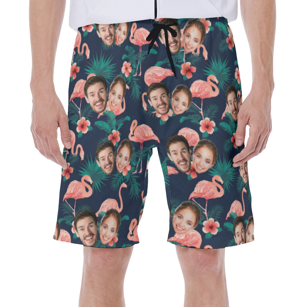 Flamingo Custom Couple Hawaiian Shorts With Face - variant image 1