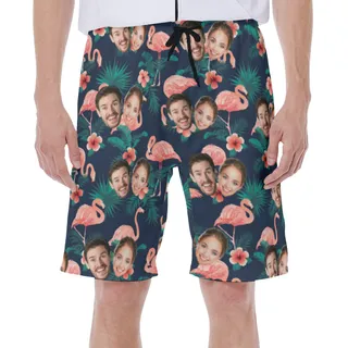 Flamingo Custom Couple Hawaiian Shorts With Face