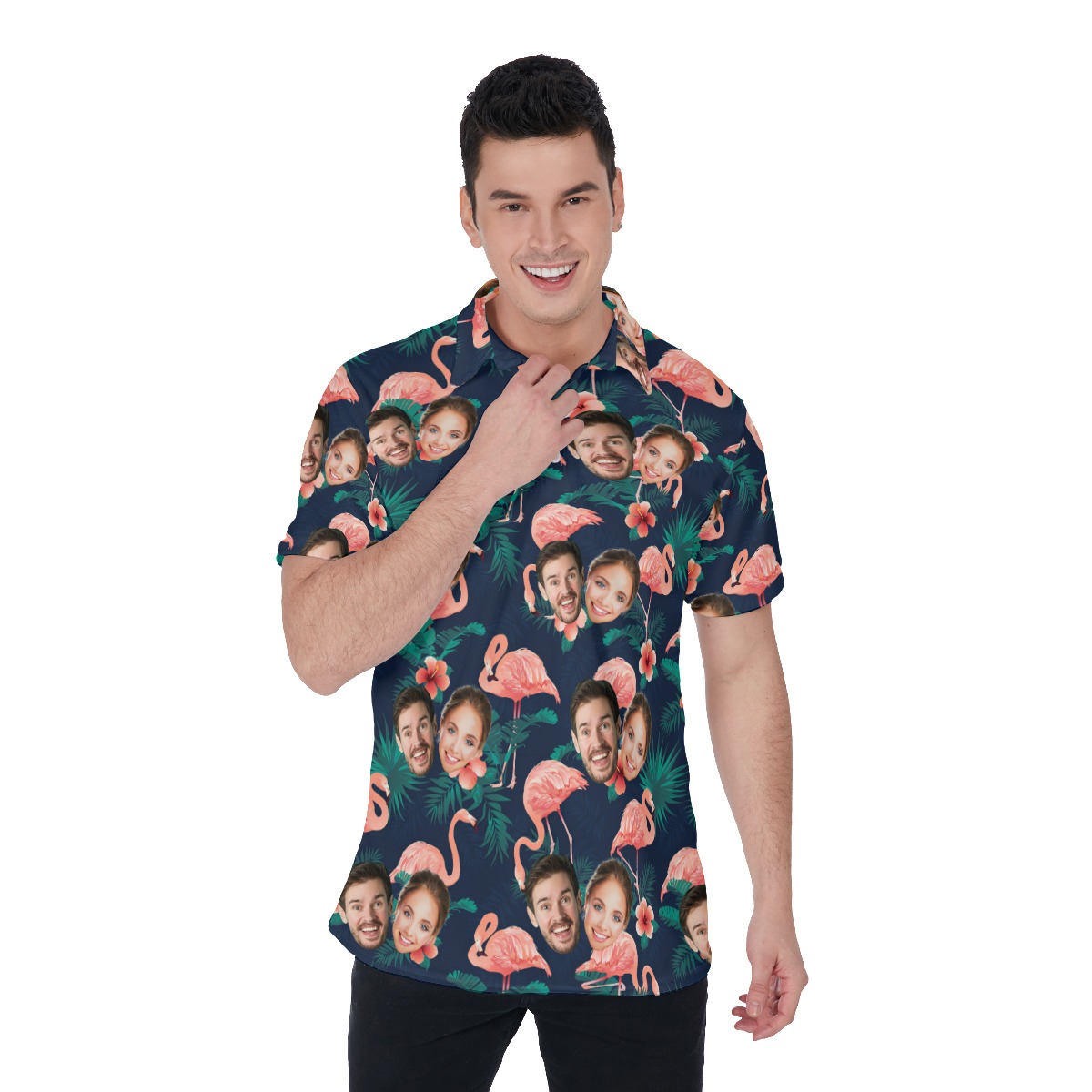Flamingo Custom Couple Polo Shirt With Face - variant image 1
