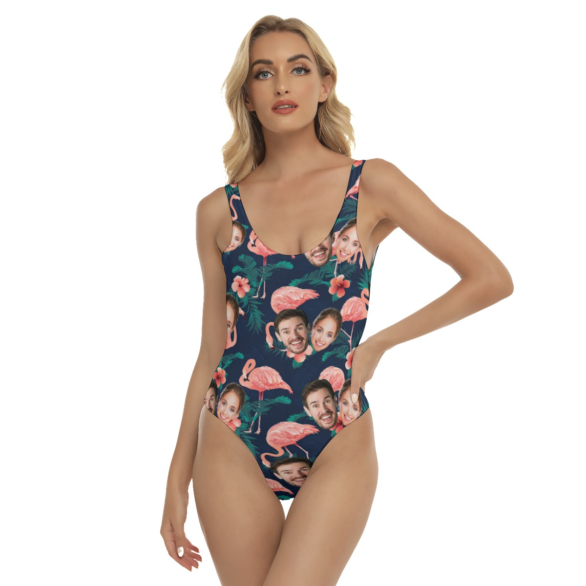 Flamingo Hawaiian Print One Piece Swimsuit With Custom 2 Faces - variant image 1